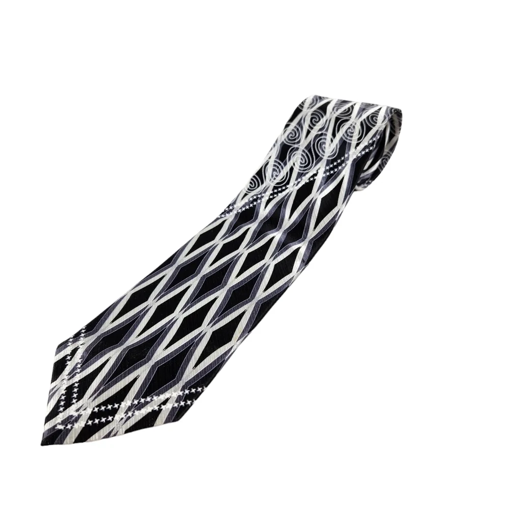 Stevenland NWT Black Silver Geometric 100% Silk Tie Men's OS